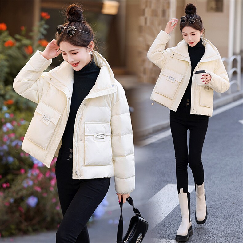 短款羽绒服女2024冬季新款小个子高端欧货洋气休闲红色立领面包服,女装羽绒服,兰菲阁