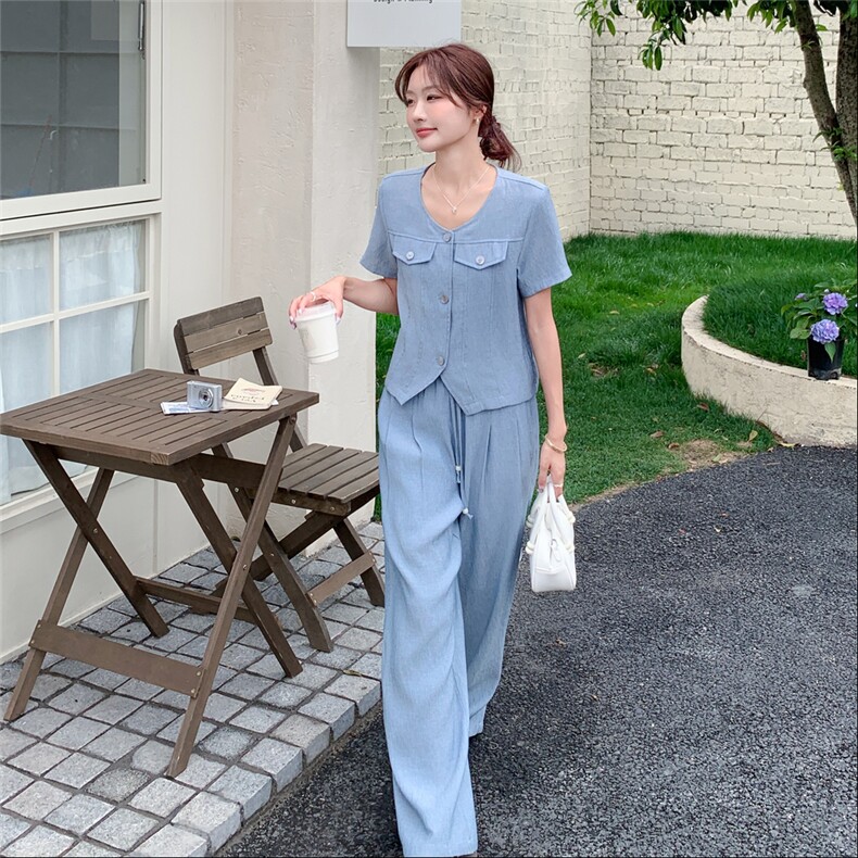 夏季阔腿裤短袖衫时尚两件套女,女装套装/套裙,浙宝069