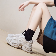 厚底休闲运动风老爹鞋女2024春季新款粗跟增高系带圆头透气跑步鞋，女鞋休闲鞋，电商A223