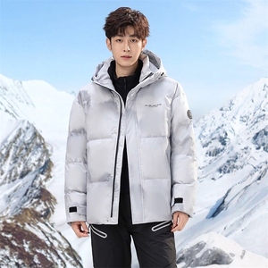 雪山防寒登山户外运动保暖加厚连帽短款男士白鸭绒羽绒服外套P210图片