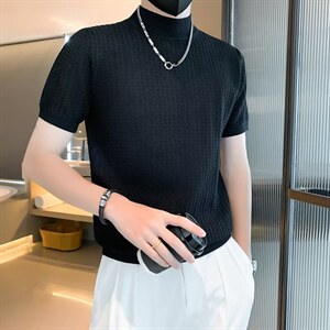 男秋松百搭情侣短袖针织衫包芯纱早秋打底衫半袖衣服M3302P44图片
