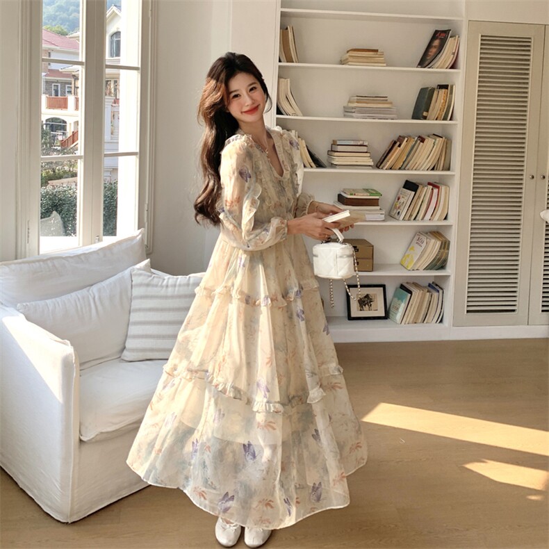 【现货】度假风卷边印花连衣裙#2507-P150-K218,女装连衣裙,2C111