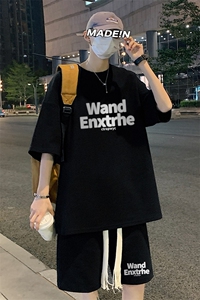 套装！夏季华夫格套装男T恤短裤男两件套大码港风TZ56-P50图片