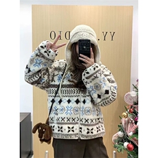 高品费尔岛羊羔毛连帽夹克加厚加绒防风摇粒绒外套男女A1243-P90，男装夹克，星座1505