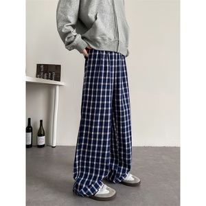 8XL-M加绒加厚复古格子休闲裤男宽松慵懒风拖地裤K9112P58控78