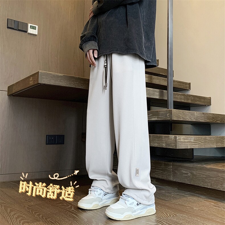 华夫格裤子男款春秋季港风潮牌直筒拖地运动裤K933-特批32,男装休闲裤,星座718-1
