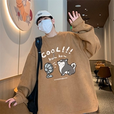 已注册原创港风供抖音得物高品质直播麂皮绒宽松男卫衣W3034P38，男装卫衣，电商C408-1(原B339-1)