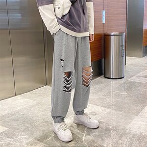 20港风秋冬破洞九分裤中性风卫裤束脚裤长裤子504-K2059-P50图片