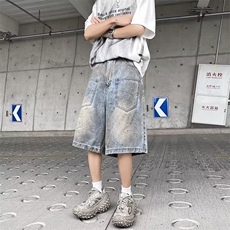 夏季多口袋薄款纯色简约宽松工装短裤男士五分休闲潮牌，男装牛仔裤，星座716-3