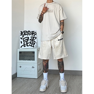 港风 麂皮绒大码短裤休闲发泡裤印花五分裤A014-DY2383-P45控58图片