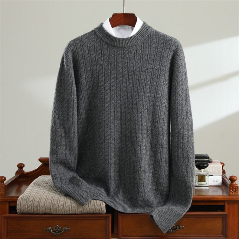 2025秋冬新款女羊绒衫100%纯山羊绒厚款宽松半开拉链绞花针织套衫，男装羊毛衫，唯若美羊绒