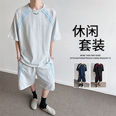 休闲运动套装男士夏季薄款拼色短袖t恤短裤酷帅两件套搭配男装潮，男装休闲套装，星座1206（原A206）