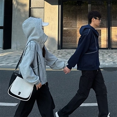 抖音得物高品质秋冬美式高街重磅结构辑明线纹理连帽卫衣外套W111，男装卫衣，电商A486