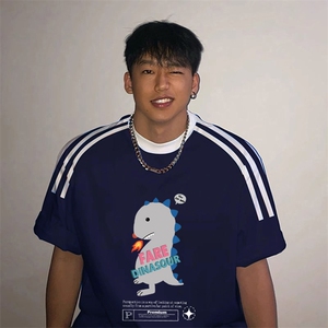 夏季美式高街重磅纯棉三条杠织带撞色男女短袖T恤ZD516-特P30,韩版穿搭正装冬季图片