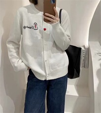 可爱小雪人刺绣仿羊毛开衫甜美百搭宽松针织衫，女装针织衫/毛衣，雪真羊绒