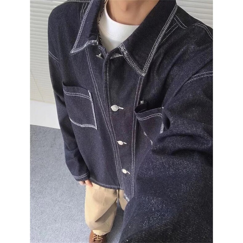春秋季复古宽松明线牛仔夹克外套男女款ins潮牌工装上衣J47,男装工装外套,星座1116A（原606A-3）