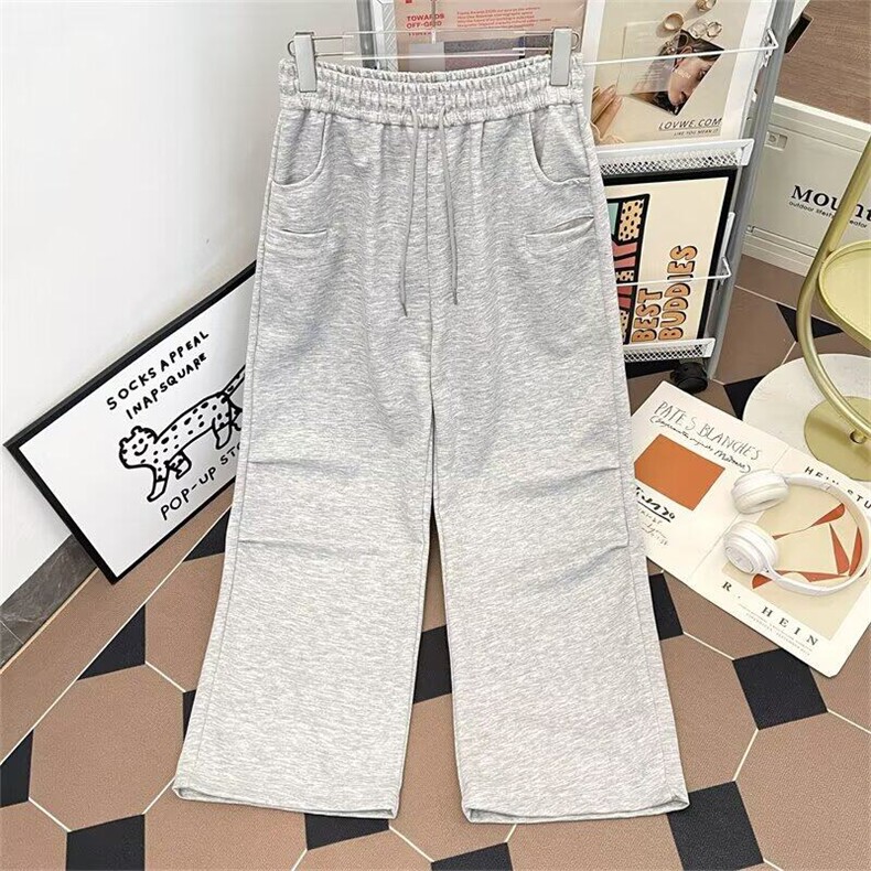 抽绳高腰阔腿裤垂感纯色拖地裤百搭慵懒风卫裤拖地长裤1820P40，男装休闲裤，星座410-2