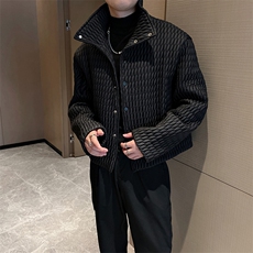 冬季网红高级感褶皱薄款棉衣男韩版立领菱形棉服潮M008-P125控155，男装棉衣，电商B267