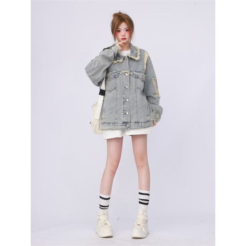 新款美式高街oversize水洗做旧破洞牛仔外套女夹克潮LJK89200-p58,男装夹克,星座1008