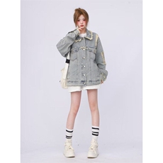 新款美式高街oversize水洗做旧破洞牛仔外套女夹克潮LJK89200-p58，男装夹克，星座1008