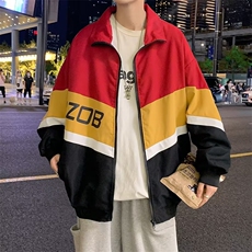 秋季潮宽松拉链开衫休闲夹克衫情侣拼接撞色运动外套男W5010-P52，男装夹克，星座512-2