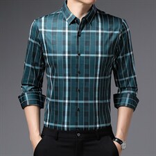 条纹格子衬衫长袖2023春季新品男士外套上衣服饰商务中年衬衣男装,男装衬衫,电商B212（原钱塘6029）