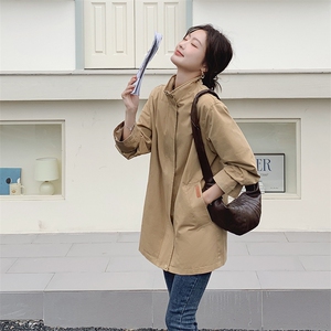 2025年秋季宽松型常规日韩休闲中长款长袖拉链韩版风学院风衣外套图片