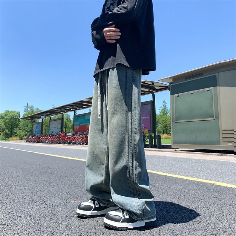 2025秋季新款高品质时尚休闲时尚潮流扎花阔腿牛仔裤2507-特批45，男装牛仔裤，电商A320A