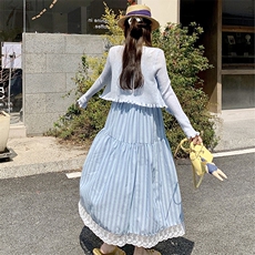 【出货中】25夏季兰色竖条纹度假风两件套L602-P165-K228，女装连衣裙，2C317