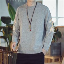 9056*咖啡厅中国风男士秋冬麒麟绣花毛衣针织衫男黑色全身*P75，男装针织衫/毛衣，星座1516（原B303）