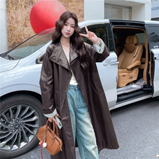 韩版气质收腰显瘦风衣外套女2025年秋冬季新款休闲时尚PU皮衣上衣，女装风衣，2C238