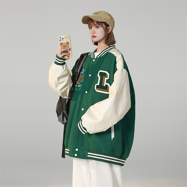 中性风上衣夹克宽松落肩拼色棒球服外套XZ214-8 JK710-P78图片