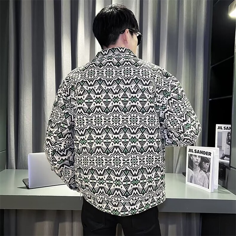 网红同款修身外套男休闲潮牌碎花上衣服春秋季精神小伙夹克JK31,男装夹克,星座1116A-2（原606A-1）