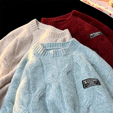 8XL-M圆领毛衣男秋冬慵懒风宽松情侣装麻花针织羊毛衫MY19004P68，男装针织衫/毛衣，电商B312