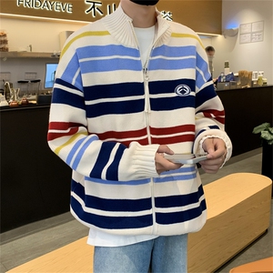 B211-P52 2024新款条纹立领开衫毛衣男秋冬慵懒潮牌百搭针织衫图片
