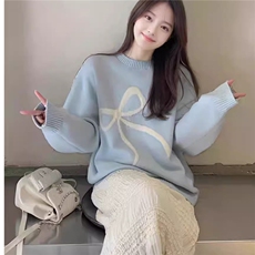 MM157-P65蝴蝶结毛衣女款秋冬韩系慵懒高级感软糯宽松针织衫上衣，女装针织衫/毛衣，星座617A-2
