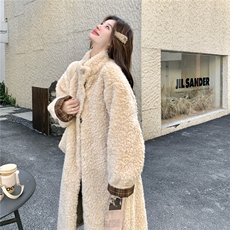 新款长款羊羔毛长款外套带包包2D014-10056-245-K378，女装棉衣/棉服，2D014