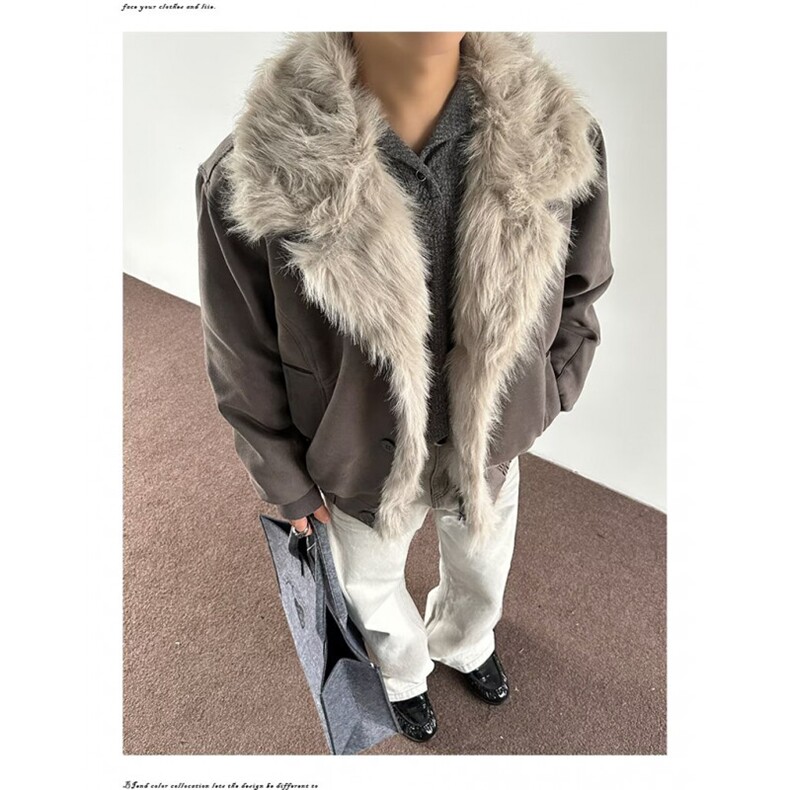 潮流冬季新款复古做旧座山雕棉服男女宽松解构磨毛高级感毛领外套,男装棉衣,星座506A