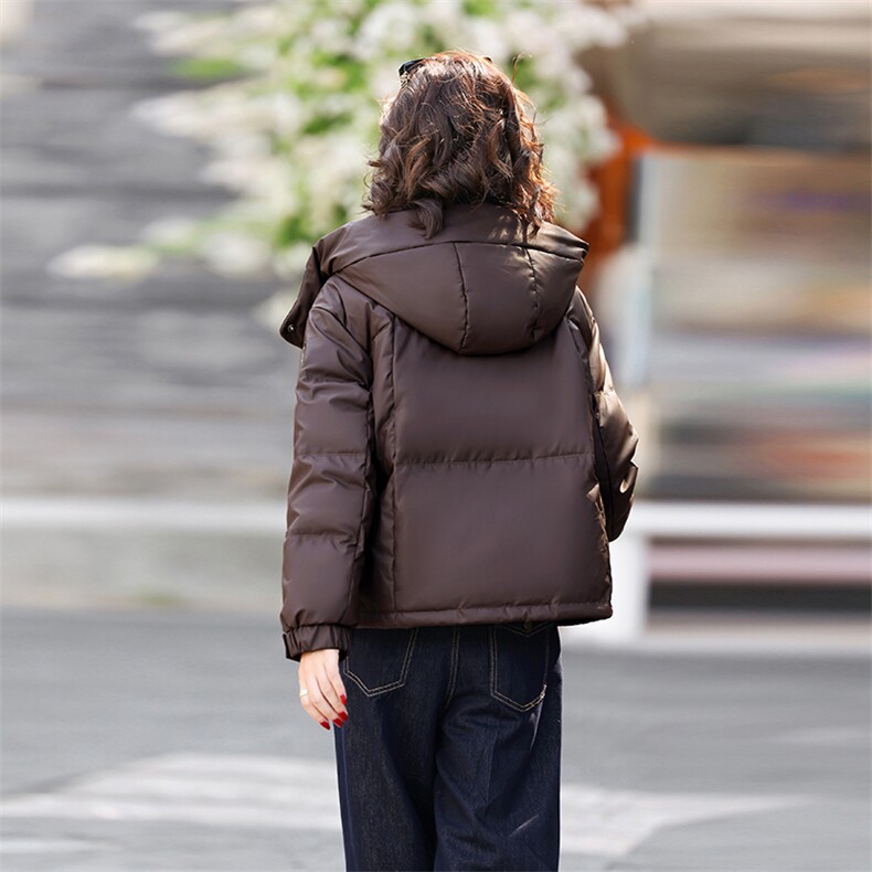 时尚格纹拼接连帽短款羽绒服女2025冬季加厚保暖小个子白鸭绒外套,女装羽绒服,歌伊格美