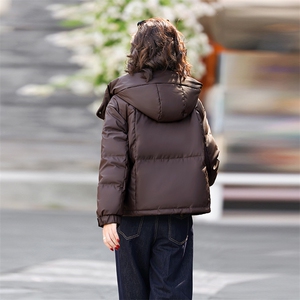 时尚格纹拼接连帽短款羽绒服女2025冬季加厚保暖小个子白鸭绒外套图片