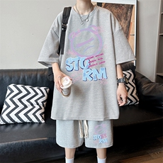 冰丝短袖t恤男夏季重磅华夫格套装青少年休闲运动篮球服搭配一套，男装T恤，星座1904A-1
