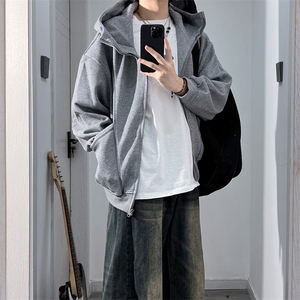 抖音得物高品质秋冬美式高街重磅结构辑明线纹理连帽卫衣外套W111图片