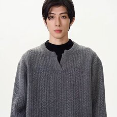 A317-P45美式v领cleanfit毛衣男秋冬高级感简约休闲慵懒麻花纹针，男装针织衫/毛衣，电商B323A