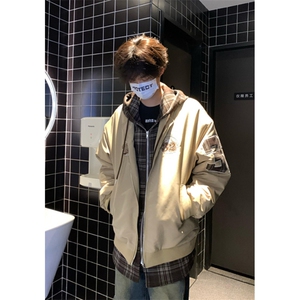 刺绣潮牌棉服外套复古格子假两件连帽冬季加厚保暖棉衣 JY66图片