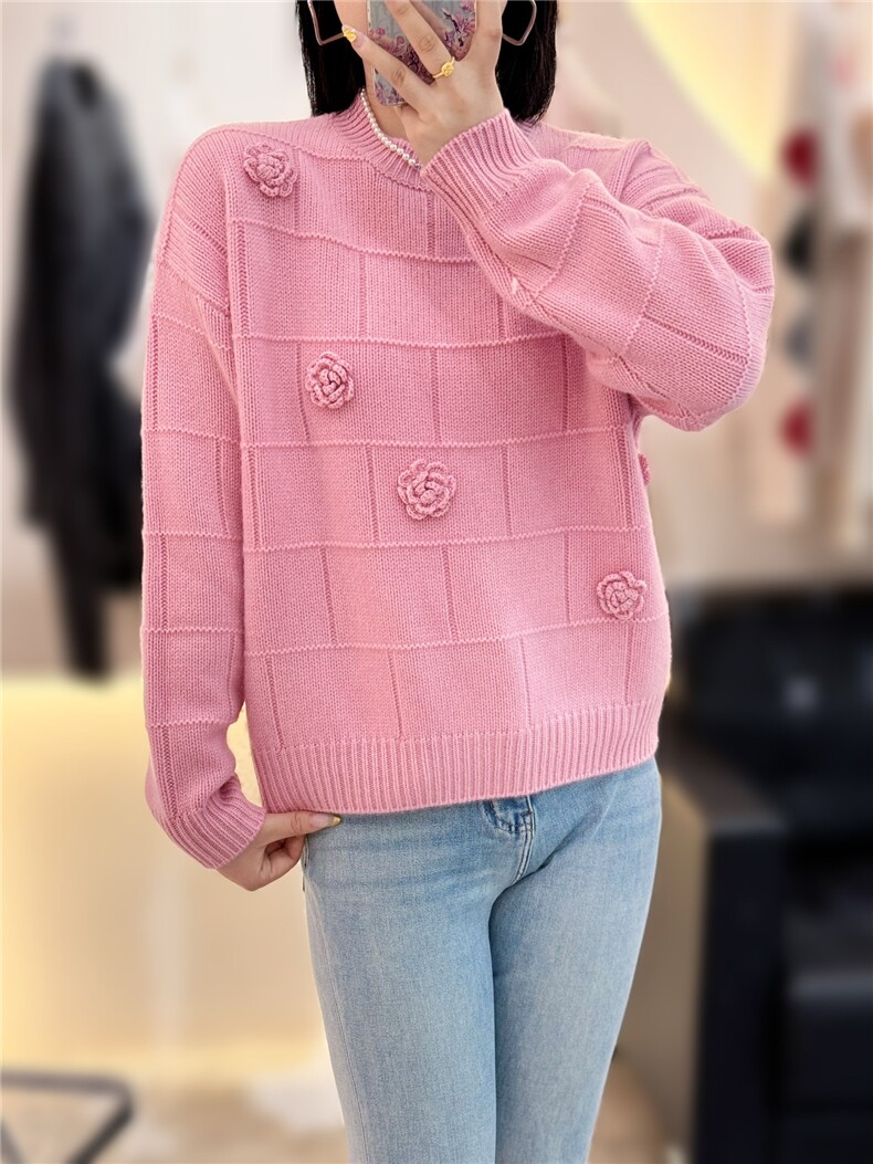 羊绒衫女秋冬新款圆领宽松毛衣百搭时尚针织打底衫,女装羊绒衫,大千羊绒