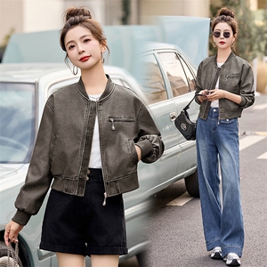 现货时髦做旧复古PU皮衣夹克外套女小个子2024新款短款立领机车服图片