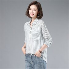 自然舒适长袖衬衫时尚潮流，女装衬衫，小林双子