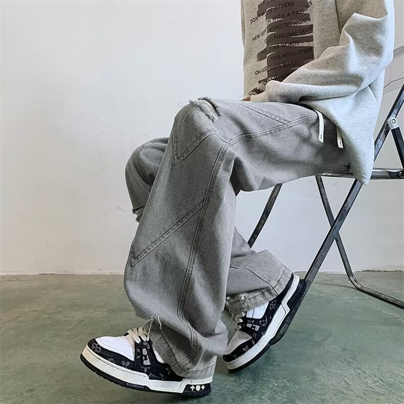 2024新款美式破洞牛仔裤宽松直筒做旧水洗帅气男现货K8151-P47,男装牛仔裤,星座512-3