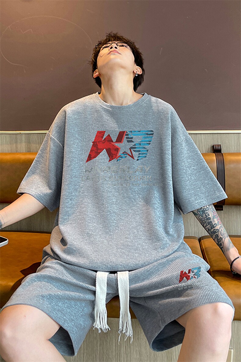 套装！华夫格套装短袖T恤短裤男TZ227-特P38,男装牛仔裤,电商B367