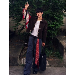 美式复古麂皮绒飞机扣夹克男女春秋潮牌vintage宽松休闲翻领外套图片